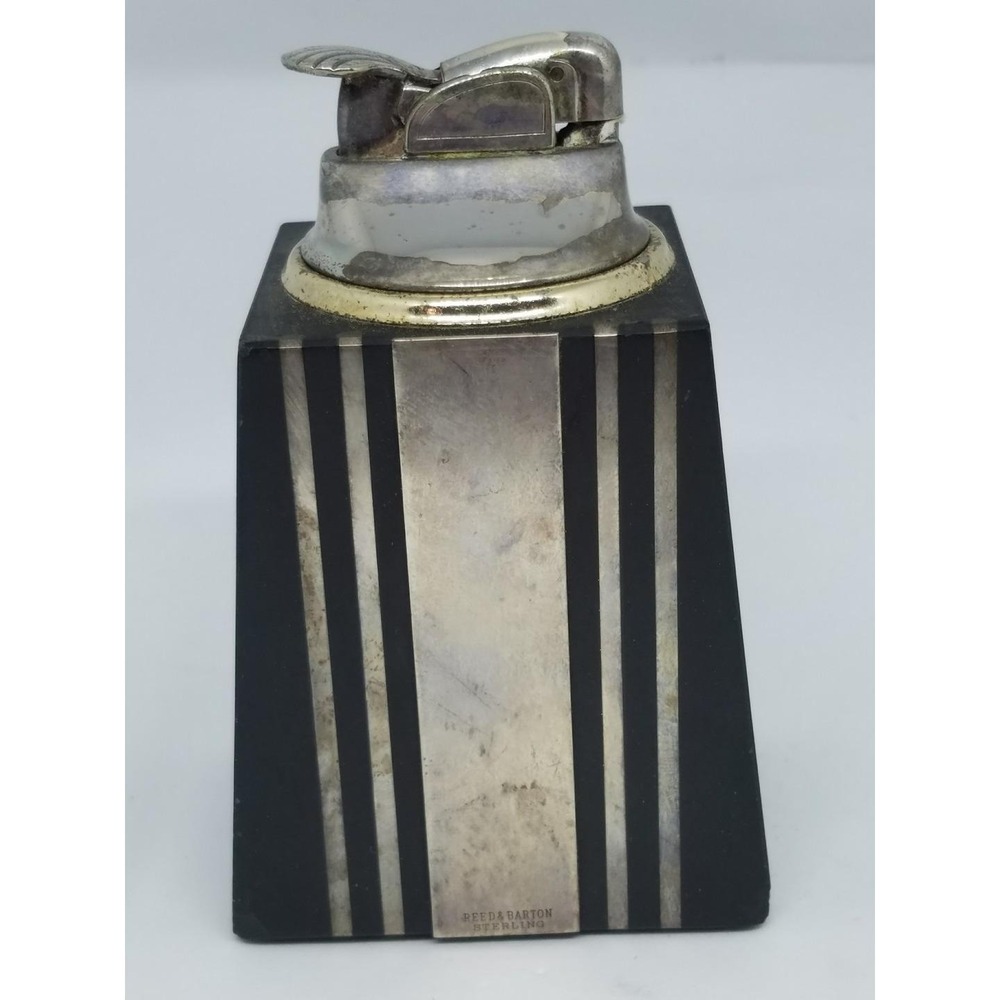 Reed & Barton Black Stone Applied Sterling Silver Evans Lighter Art Deco